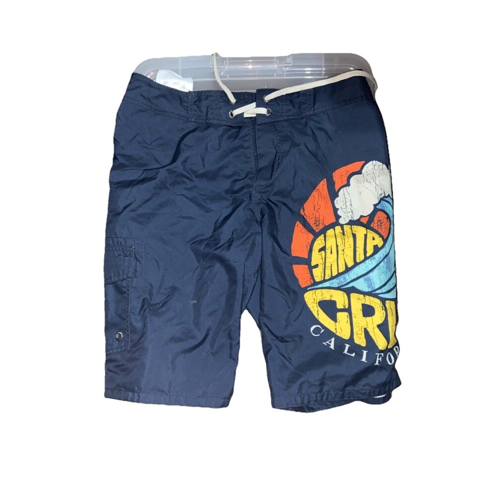Old Navy Santa Cruz California Logo Size Small Blue Swim Trunks Lined Drawstring